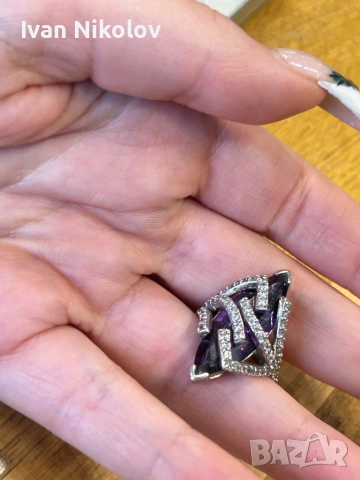 Невероятен голям сребърен пръстен с аметист, снимка 5 - Пръстени - 52905713