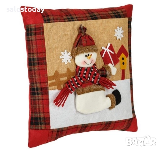 Коледна декоративна Възглавница, 3D Снежен човек, 35x35см, снимка 3 - Възглавници - 52374517