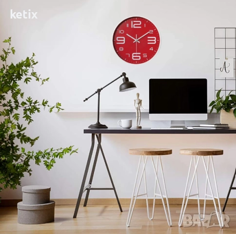 Стенен часовник,30см,червен, снимка 4 - Стенни часовници - 52963973