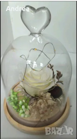 Вечна роза в стъкленица, снимка 2 - Изкуствени цветя - 48370919