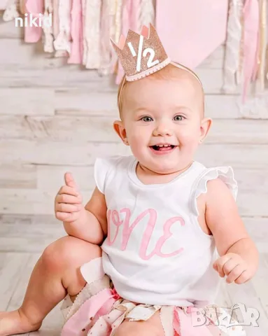 1/2 Половин година годинка рожден ден бебе корона лента за глава парти от филц, снимка 7 - Други - 26706039