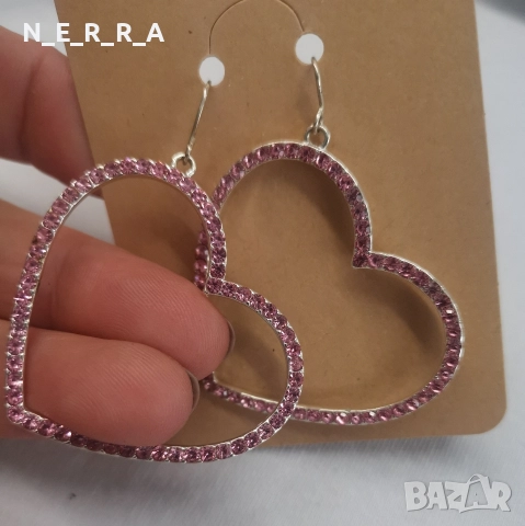 Обеци с розови камъни, снимка 2 - Обеци - 52855880