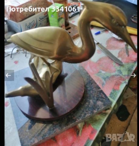 Месингова фигура Чапла, снимка 2 - Антикварни и старинни предмети - 52917785