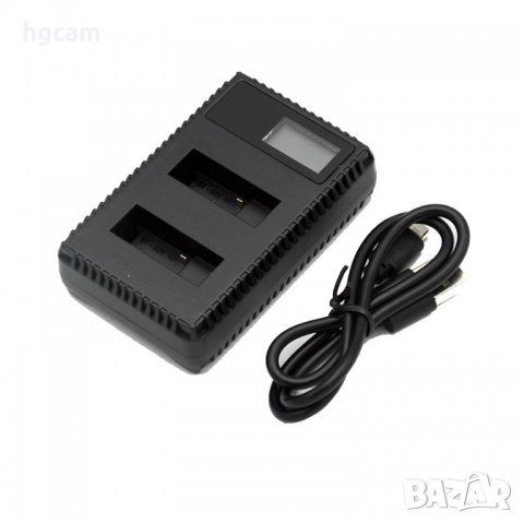 Зарядно за GoPro Hero 3/3+, За батерии AHDBT-201/301/2, LCD дисплей, USB кабел, Двойно