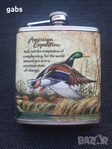 Красиво изрисувана манерка за алкохол AMERICAN EXPEDITION, 7oz /207ml, снимка 4 - Екипировка - 52538890