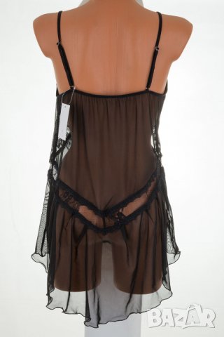 Черна еротична тюлена нощница с прашки марка Dkaren - 2XL/3XL, снимка 2 - Пижами - 32907919