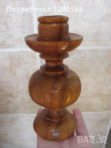 Дървен свещник малък, снимка 2 - Други ценни предмети - 35356893