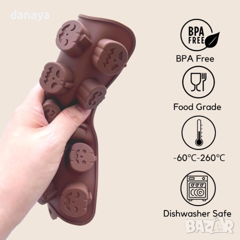 6112 Силиконова форма за бонбони и шоколад Хелоуин тикви, 15 гнезда, снимка 6 - Форми - 51628013