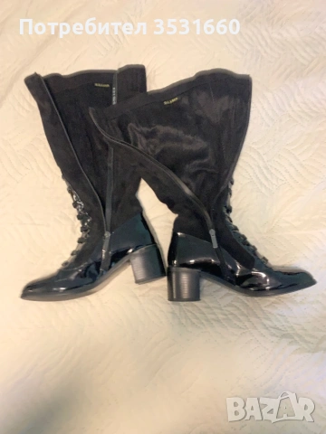 Елегантни дамски ботуши (лак и велур), снимка 4 - Дамски ботуши - 53403483