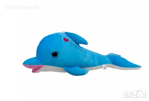 Нов голям плюшен син делфин I love Dolphins, със звук, снимка 2 - Плюшени играчки - 32271417