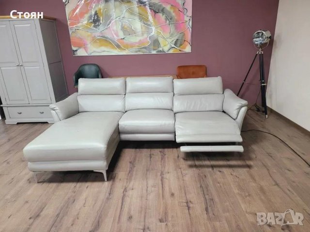 Сив кожен ъглов диван с електрически релаксиращ механизъм, снимка 9 - Дивани и мека мебел - 43429018