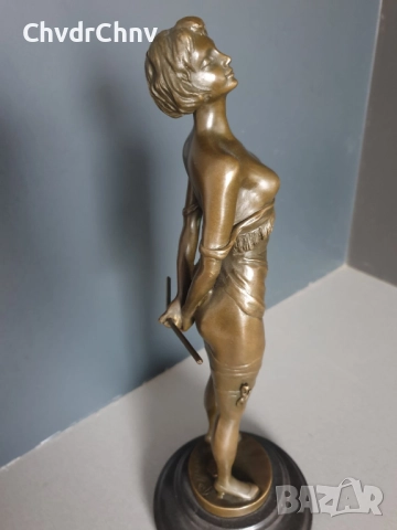 36см-4кг Bruno Zach статуетка/еротика/австрийска бронзова скулптура/фигура на гола жена с камшик, снимка 2 - Статуетки - 52905949