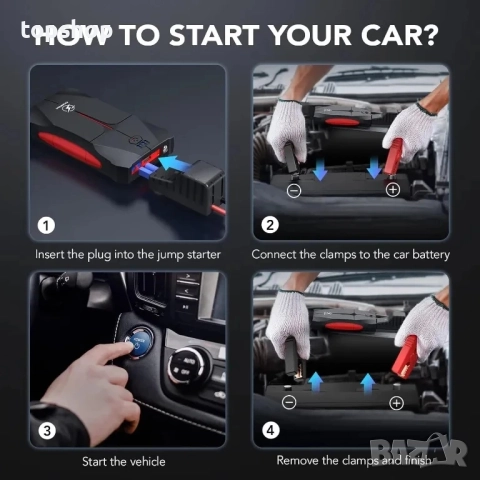 НОВ, ТЕСТВАН  Джъмп стартер / jump starter FLYLINKTECH Стартер за кола 1500A 12V Интелигентен..., снимка 4 - Аксесоари и консумативи - 51637821