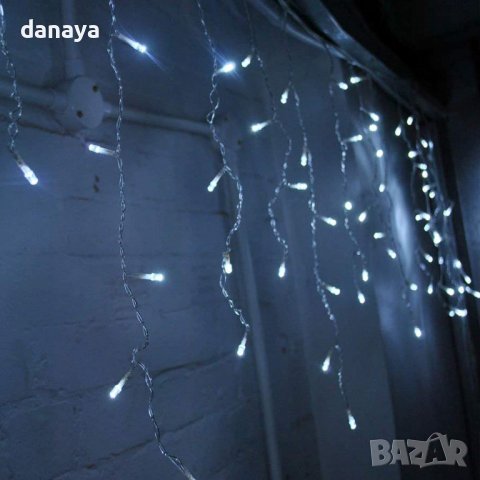 Коледни лампички за балкон тип завеса с висулки в бяла светлина, снимка 2 - Декорация за дома - 38537009