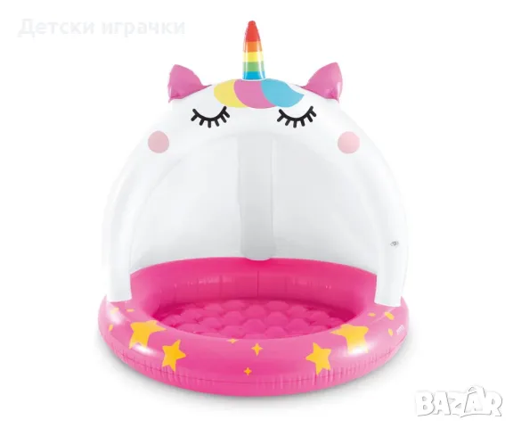 Детски басейн със сенник Intex Еднорог, 102 x 102см, с меко дъно, Unicorn , снимка 3 - Басейни и аксесоари - 49925633
