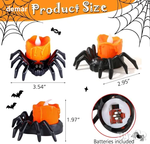 6 броя Хелоуин LED свещи "паяк" на батерии, снимка 3 - Лед осветление - 49791831