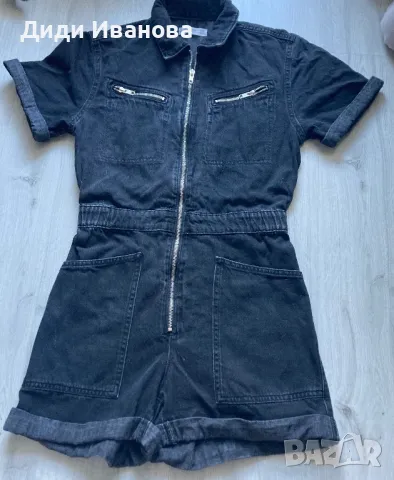 Дамски дънков черен гащеризон