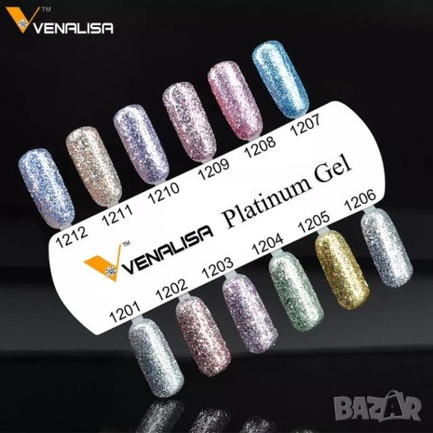  VENALISA Platinum UV LED гел лак с брокат серия Платинум , снимка 2 - Продукти за маникюр - 26981154