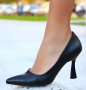 Обувки на ток - черна кожа - 1301, снимка 1 - Дамски обувки на ток - 31921074
