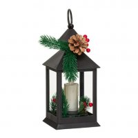 Коледен декоративен фенер с LED светлини, черен , снимка 3 - Настолни лампи - 34696317