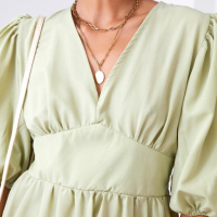 Вталена рокля с буфан ръкави - Зелена - L размер, снимка 5 - Рокли - 44926104