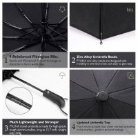 Нов Сгъваем ветроустойчив чадър автоматично отваряне Черен FYLINA , снимка 4 - Други - 35614261