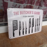Метална табела храна ножове за риба нож храна ресторант рибен мастър шеф, снимка 2 - Рекламни табели - 43453321