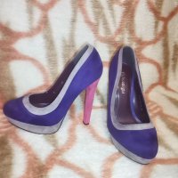 Велурени шарени обувки на ток, снимка 1 - Дамски обувки на ток - 37781332