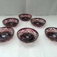 Кристални чинийки купички цветен червен кристал ръчно гравирани, снимка 1 - Антикварни и старинни предмети - 33682556