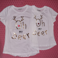 Коледни тениски за мама и дъщеря в бяло и червено!, снимка 1 - Детски тениски и потници - 36553661