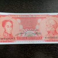 Банкнота - Венецуела - 5 боливара UNC | 1989г., снимка 1 - Нумизматика и бонистика - 27239516