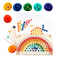 Rainbow wooden clip beads мултифункционална игра с мъфини, топчета и шаблони от дърво , снимка 14 - Образователни игри - 37478078