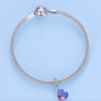 Сребърен талисман за гривна Пандора кристално сърце в лилаво, Модел 054, снимка 5 - Гривни - 43246486