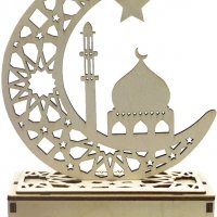 REUUY Ramadan Eid Decorations Eid Mubarak Ramadan LED мюсюлманска нощна лампа Направи си сам дървена, снимка 1 - Настолни лампи - 39956883