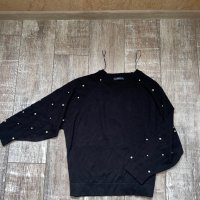 Черна блуза лек тънък пуловер овърсайз  широк прилеп перли  Zara , снимка 7 - Блузи с дълъг ръкав и пуловери - 38733890