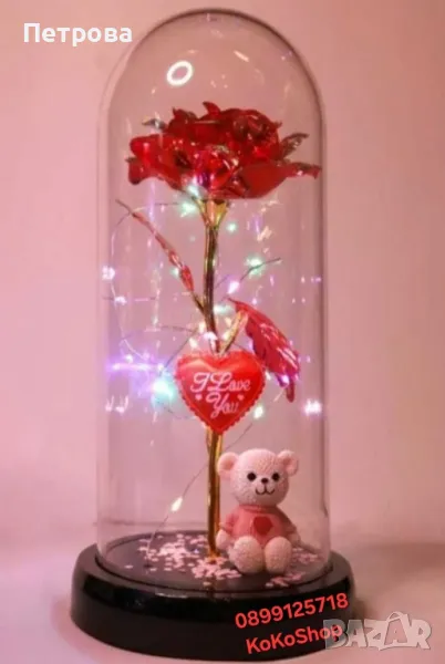 Роза в стъкленица с мече и сърце/роза в стъкленица/вечна роза, снимка 1