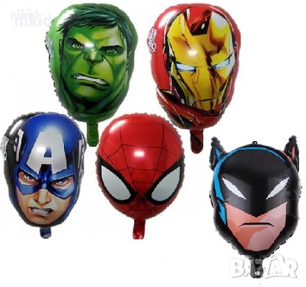 Глава Капитан Америка Хълк Железния човек Спайдърмен Батман фолиев балон хелий или въздух рожден ден, снимка 1
