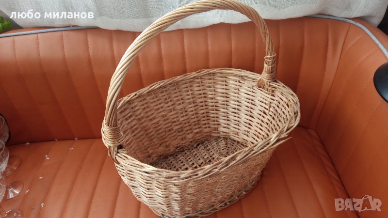 Стара плетена кошница, обла, снимка 1