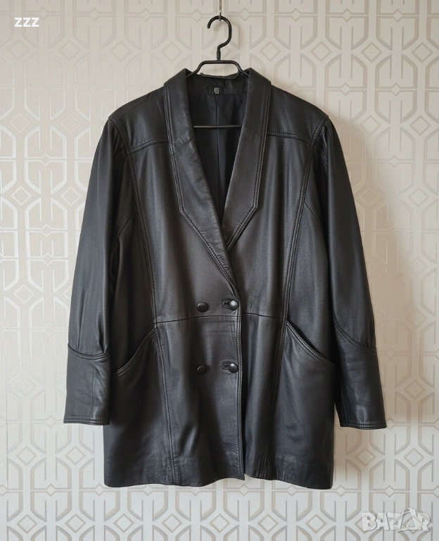 Ретро Oversize дамско яке от естествена кожа, снимка 1