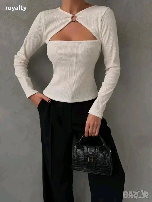Бяла Дамска Блуза Рипс , снимка 1