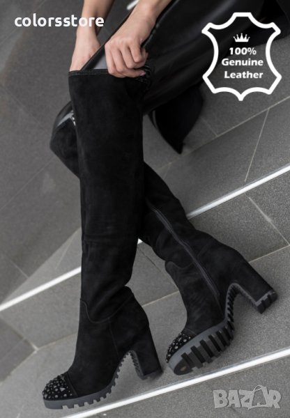 Ботуши на ток - черен ЕСТЕСТВЕН велур - 359-8-JG1, снимка 1
