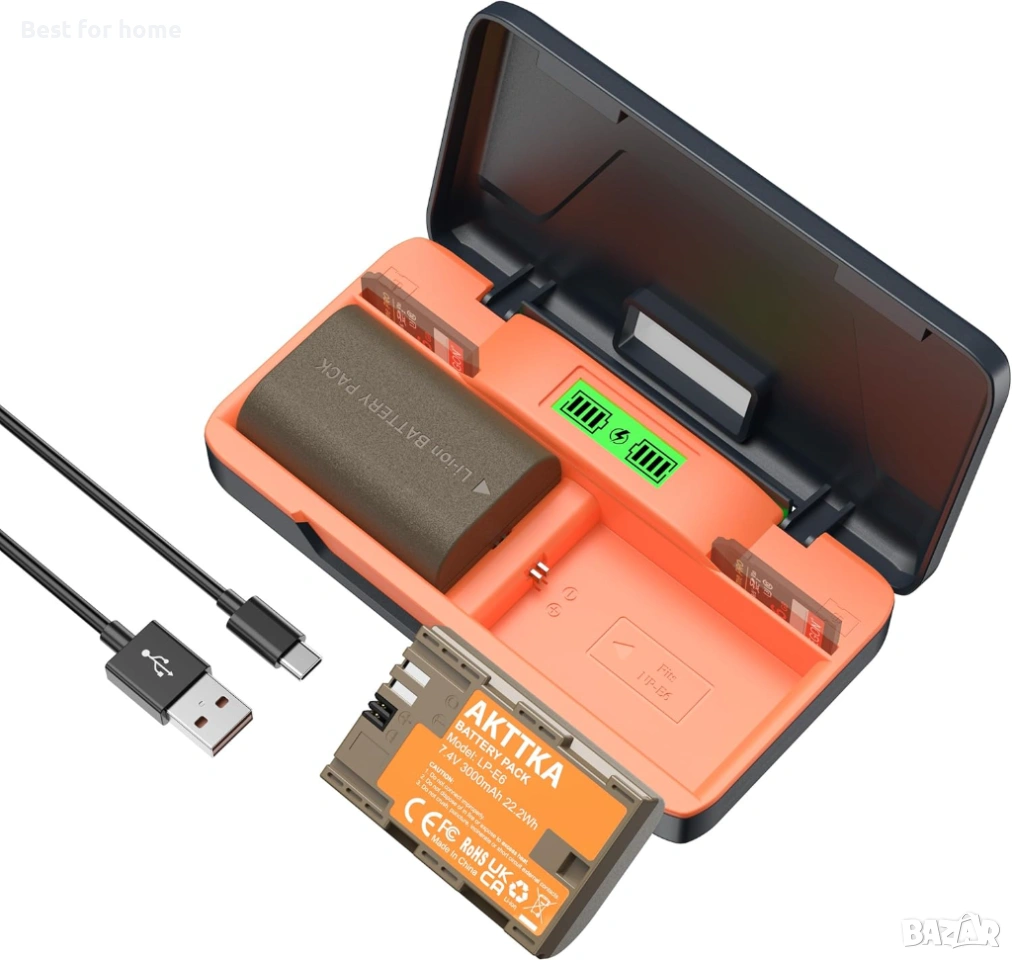 AKTTKA  2 бр. батериии и зарядно за Canon LP-E6/LP-E6N и EOS 5D Mark II/III/IV, 6D и др., снимка 1