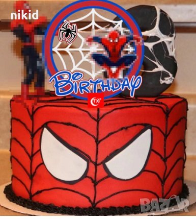 Спайдърмен Spiderman Birthday в паяжина пластмасов топер украса табела за торта рожден ден, снимка 1