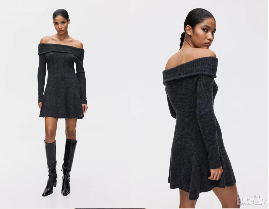 Рокля с ластична плетка с голи рамене, XXL, снимка 1