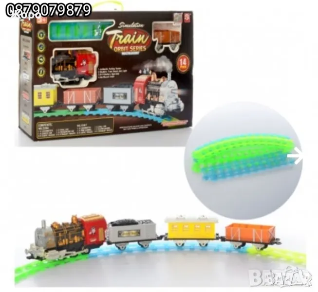 Класически влак със светещите релси, с звук и светлина и музика 993366, снимка 1