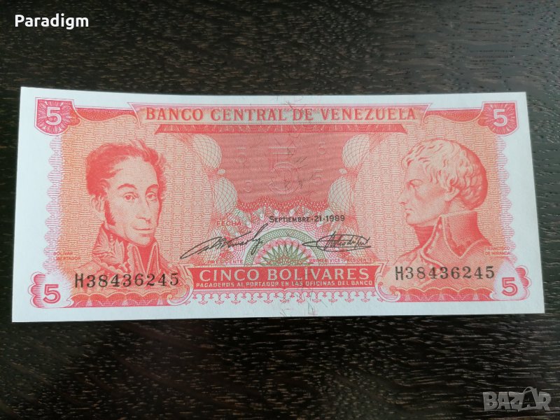 Банкнота - Венецуела - 5 боливара UNC | 1989г., снимка 1