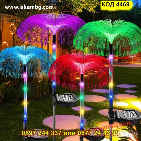 Цветна соларна лампа с RGB подсветка –  Медуза - КОД 4469, снимка 1