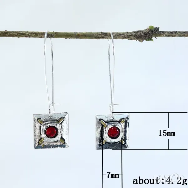 Винтидж обици с рубин, снимка 1