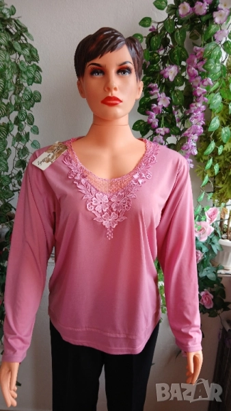 Дамски стилни еластични блузи с дантели., снимка 1