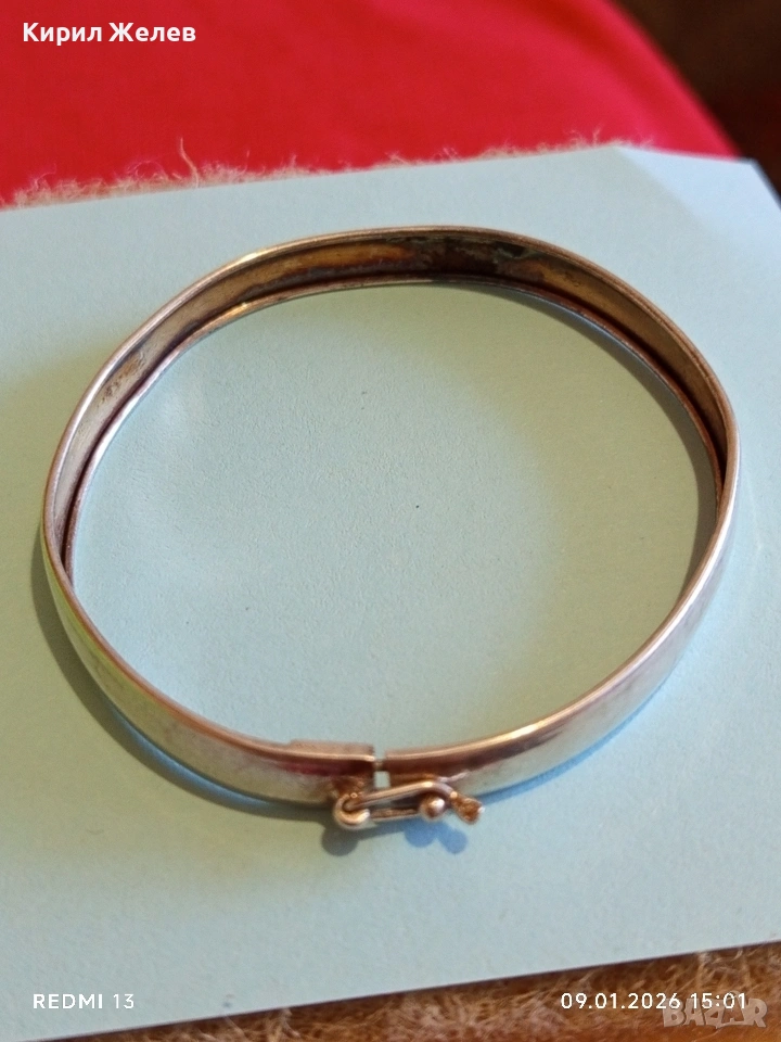 Винтидж сребърна гривна тип Белезник закопчалка тип панта интересна 53065, снимка 1